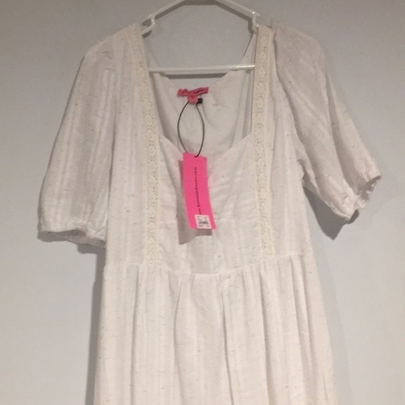 Betsey Johnson Women XL White Speckled Boho Tiered Puff Sleeve Midi Dress - Picture 3 of 8